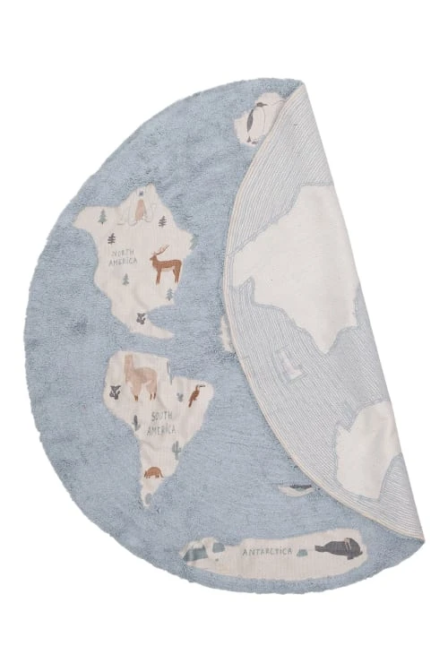 AFK Living Tapis Enfant Tapis Lavable Monde Bleu 140x140 – Image 3