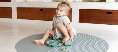 ToddleKind Tapis Enfant Tapis Multifonction En Vinyle Gris Diamètre 105cm – Image 4