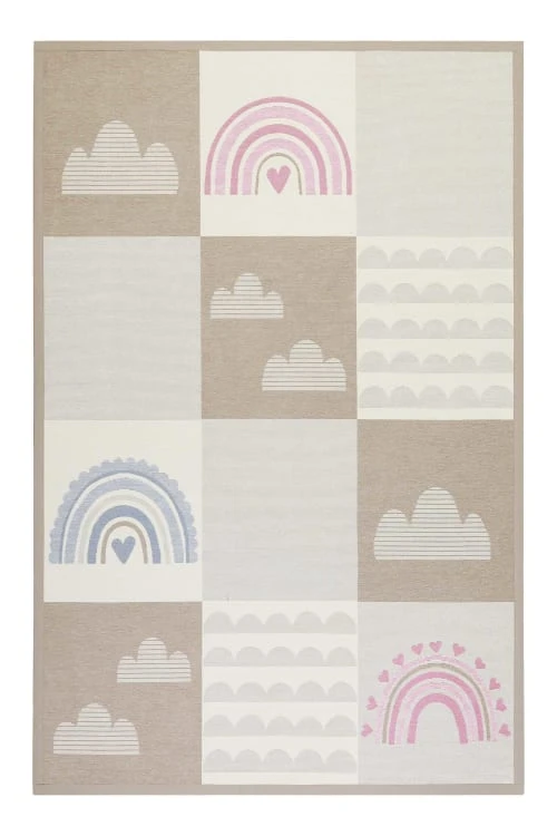 Esprit Tapis Enfant Tapis Plat Réversible Tons Pastels Beige, Rose Et Bleu 100x160