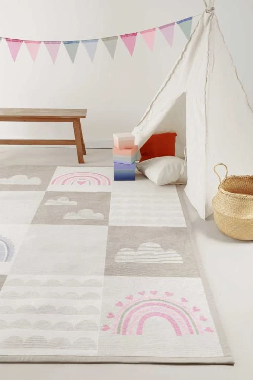 Esprit Tapis Enfant Tapis Plat Réversible Tons Pastels Beige, Rose Et Bleu 100x160 – Image 2