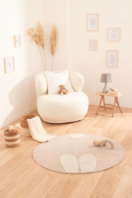 Nazar Tapis Enfant Tapis Rond Beige Et Crème Motif Lapin - D120 – Image 2