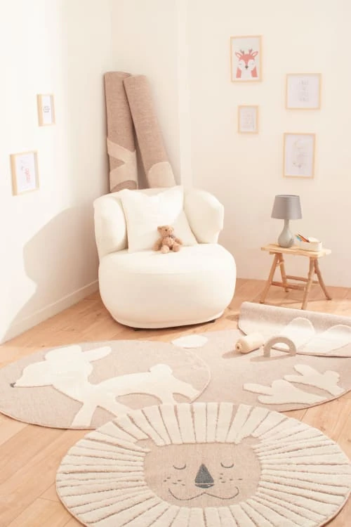 Nazar Tapis Enfant Tapis Rond Beige Et Crème Motif Renne - D120 – Image 3