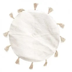 The Home Deco Factory Tapis Enfant Tapis Rond Coton Pompon Beige D90cm