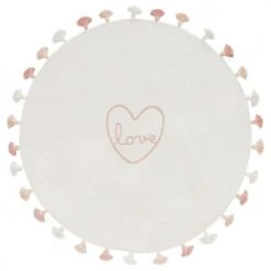 Maisons Du Monde Tapis Enfant Tapis Rond En Coton Blanc Brodé Rose à Pompons D100