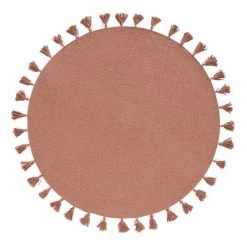 Maisons Du Monde Tapis Enfant Tapis Rond En Coton Tressé Rose à Pompons D100