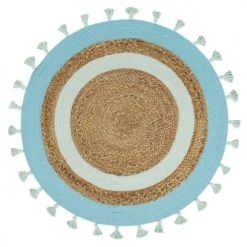 Maisons Du Monde Tapis Enfant Tapis Rond En Jute Et Coton Ă Pompons Bleu