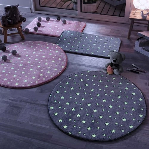 Douceur D'Intérieur Tapis Enfant Tapis Rond Flanelle Phosphorescent Rose D90cm – Image 3
