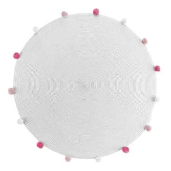 Douceur D'Intérieur Tapis Enfant Tapis Rond Pompons Blanc Rose D90cm – Image 4