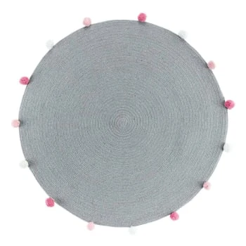 Douceur D'Intérieur Tapis Enfant Tapis Rond Pompons Blanc Rose D90cm – Image 5