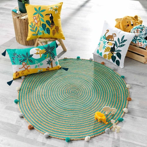 Douceur D'Intérieur Tapis Enfant Tapis Rond Pompons Jute Polycoton D90cm – Image 2