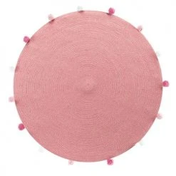 Douceur D'Intérieur Tapis Enfant Tapis Rond Pompons Rose Dragée D90cm