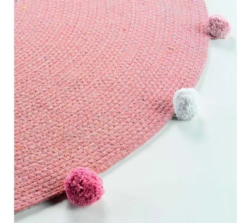 Douceur D'Intérieur Tapis Enfant Tapis Rond Pompons Rose Dragée D90cm – Image 3