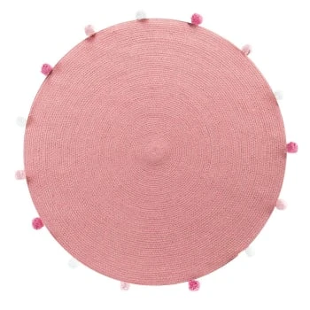 Douceur D'Intérieur Tapis Enfant Tapis Rond Pompons Rose Dragée D90cm – Image 5