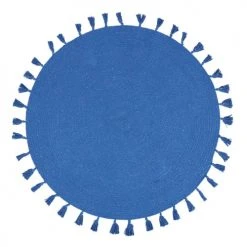 Maisons Du Monde Tapis Enfant Tapis Rond Tissé Bleu à Fil Lurex Et Pompons