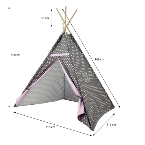 ECD Germany Tipis Enfant Tente De Tipi Gris 115 X 115 X 160 Cm Polyester – Image 3